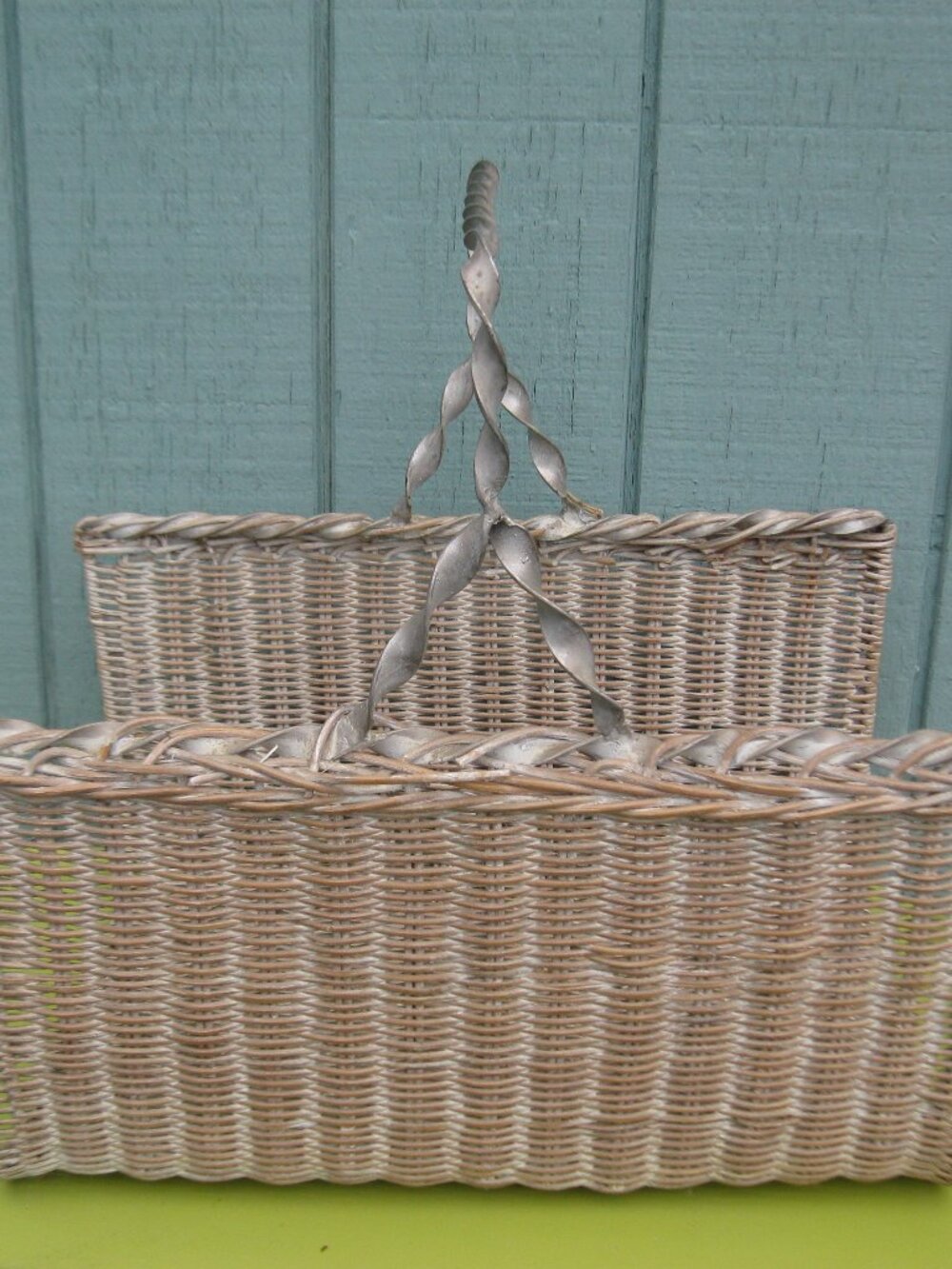 Wicker And Wrought Iron Firewood Log Holder